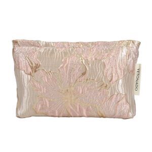 Versatile Embossment Flower Handheld Makeup Bag for Vacation Medium Pink